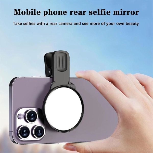 Mobiltelefon Kamera Spegel Reflection Shooting Clip för alla telefoner, Reflection Clip Bakre HD-lins Selfie Reflector Spegel med förvaringsväska Black