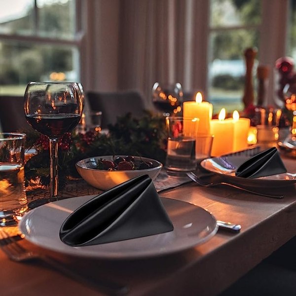 12 kpl satiinilautasliina neliönmuotoinen päivällislautasliina hääjuhlalautasliina pehmeät pöytäliinat romanttisiin hääjuhliin (musta)