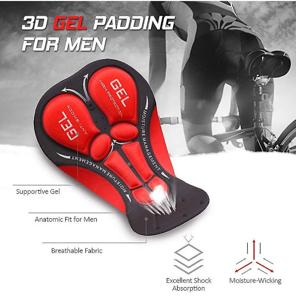 Cykelshorts för män 3d vadderade gel Cykelunderbyxor Andas cykel Cykelunderkläder Cykelkort Red XS