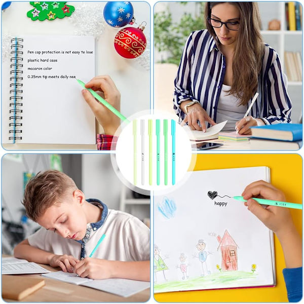 Mo Landi färgpenna förpackad med gelpenna 6 set, snabbtorkande kulspetspennor, studenter, brevpapper för vuxna, kontorsmaterial till skolan Green
