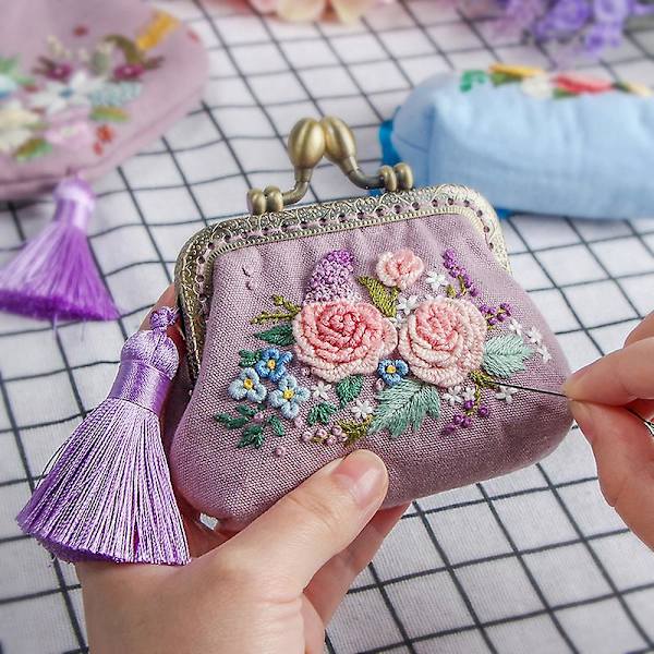 Handgjorda broderimaterial, materialsats för handväskor, tygbroderi för nybörjare för vuxna Style 1