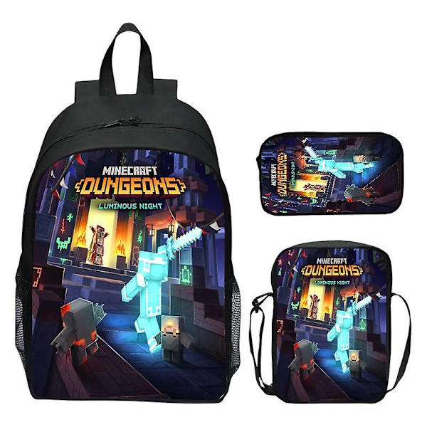 Minecraft Reppu Sarjakuvapelit 3 kpl Koulureput tytöille Pojille Set Peruskoulun lasten opiskelijoiden kuorman lievitys Mochilas Gray