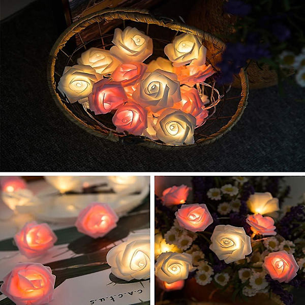 Rose String Lights 40 Led Stack Powered Rose Flower Varm Hvid Rose Fairy Light Romantisk Hjemmehave Dekoration Bryllupsfest Valentinsdag Jul