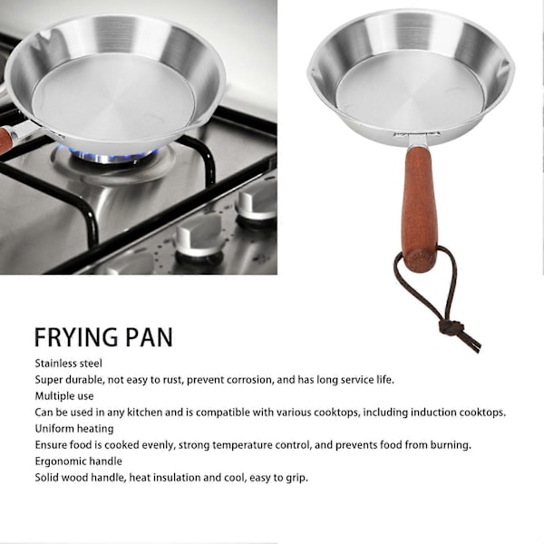 16cm Stekepanne i rustfritt stål, non-stick eggpanne, stekepanne for husholdning, restaurant, induksjonskomfyr