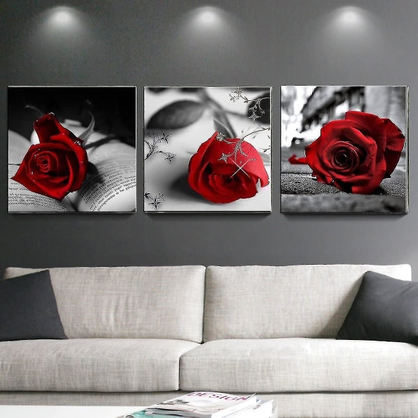 Canvas Wall Art Punaiset ruusukukat harmaiden kirjojen kuvissa