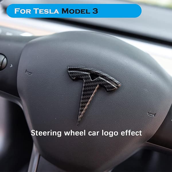 3-pack Tesla Model 3 Bildekaler för Rattlogotyp (glansig kolfibermönster)