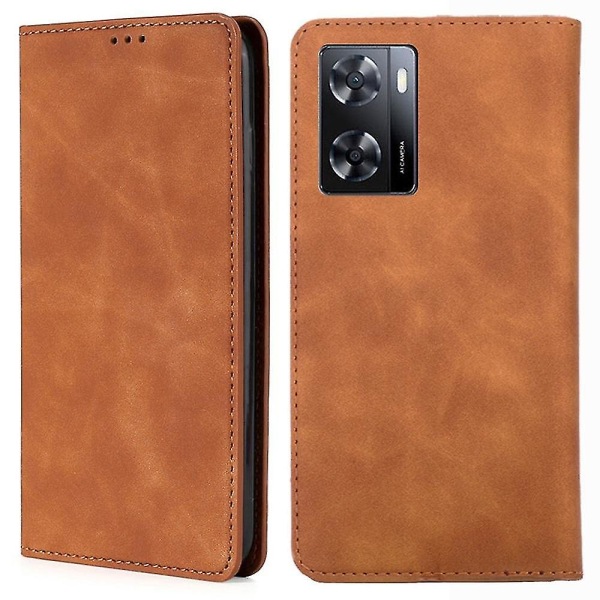 For Oppo A57s 4g / A57e 4g / A57 4g Magnetisk Autoabsorbert Anti-ripe Telefonveske Stativ Pu Leather Light Brown