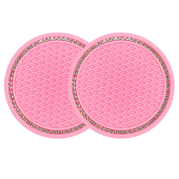 2kpl Diamond tekojalokiviä auton luistamaton vesikuppi Pad Bling -sisustus auton pullotelineeseen lasinalustan auton sisustustarvikkeet| | Pink