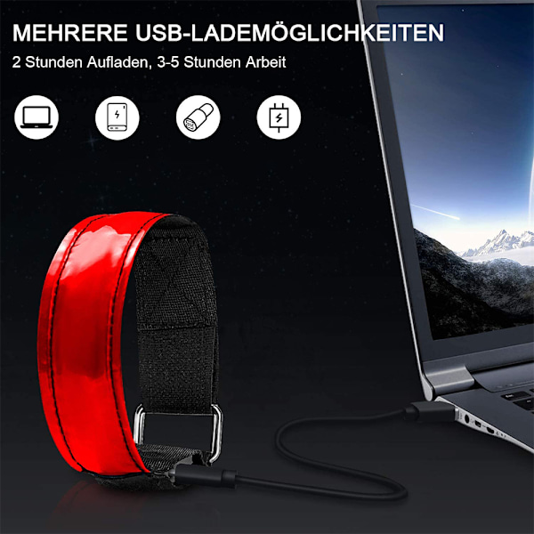 LED-rannekoru Ladattava, 2 PC Light rannekoru USB Red