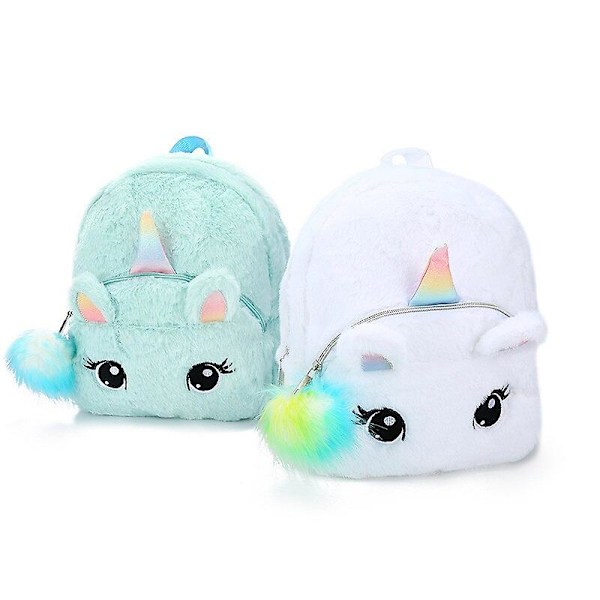 Plysch Unicorn Ryggsäck Fluffig Unicorn Skolväska Baby Barn Skolväska Dubbel Axelväska För Dagis Flicka Pojke Vit
