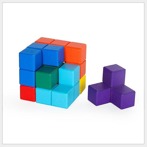 Børnelegetøj Tetris Cube Legetøj Træ 3d Farve Puslespil