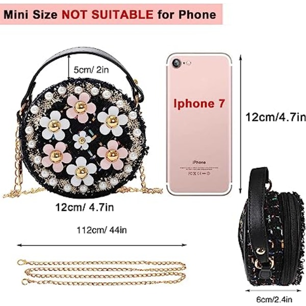 lille pige toddler crossbody taske med perleblomster mini sød prinsesse tote bag skulderkædetaske, A-sort, rejsepung