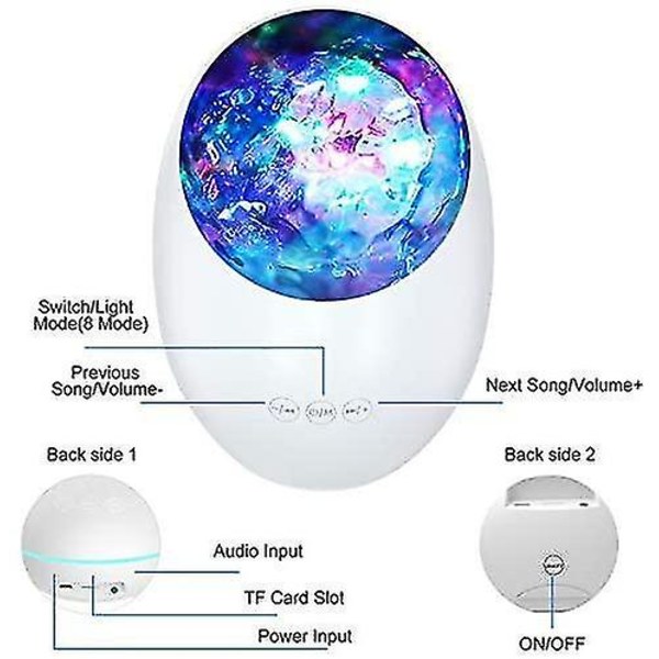 Projektorlampe Bluetooth Led Farveskiftende Natlys Med Fjernbetjent Timer, 8 Lystilstande, Musik Pla