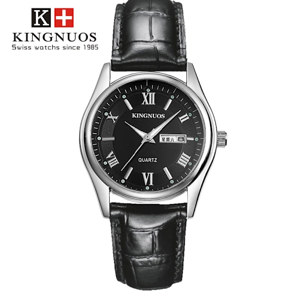 Romertal dobbelt kalenderbælte par vandtæt ur Black dial with black belt Suitable for men