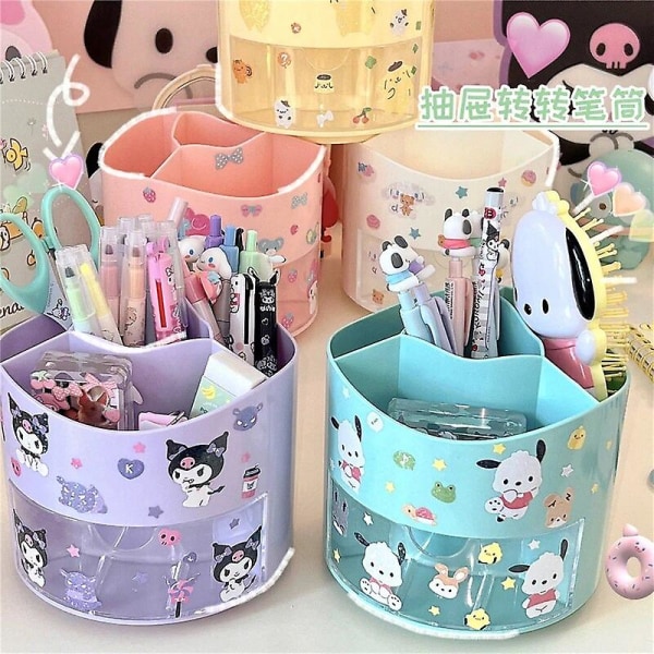 Kawaii Kuromi Pyöritettävä kynäteline Anime My Melody Cinnamoroll Pompompurin Brush Container Pochacco Desk Organizer Paperitarvikkeet Cinnamoroll