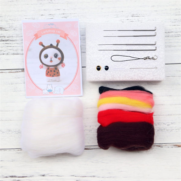 Söt kattmönster Handgjorda DIY Poke Wool Filts Material Produktionspaket