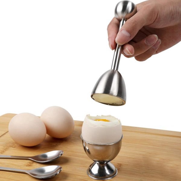 Rustfritt stål Egg Topper Sett, hardkokte egg Separator Holder Knocker Opener Egg Tilbehør Kit