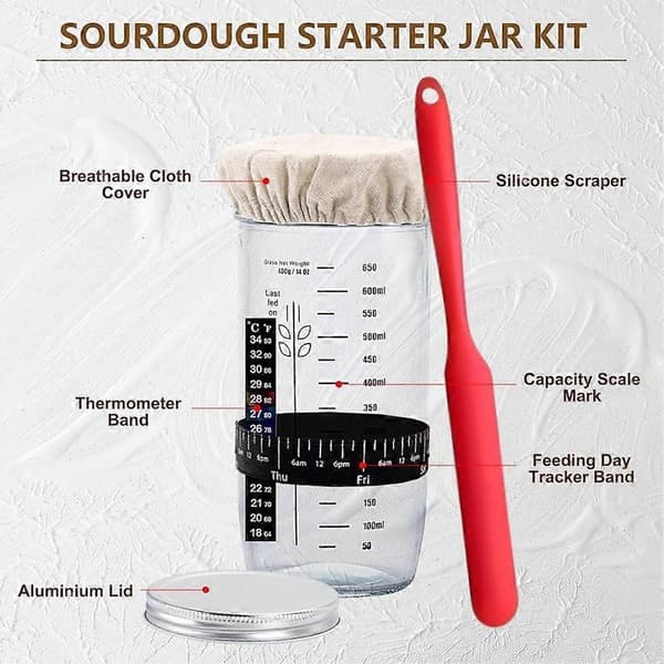 Complete Sourdough Starter Kit with Proofing Basket and Glass Jar for Bread Baking