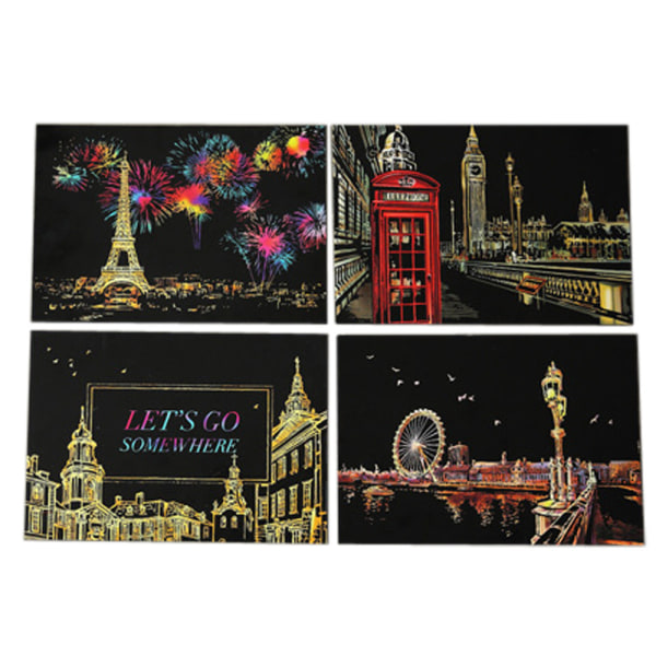 4 stk 20x14 cm Magic Scratch Art Malepapir med tegnestok Børnelegetøj Multicolor