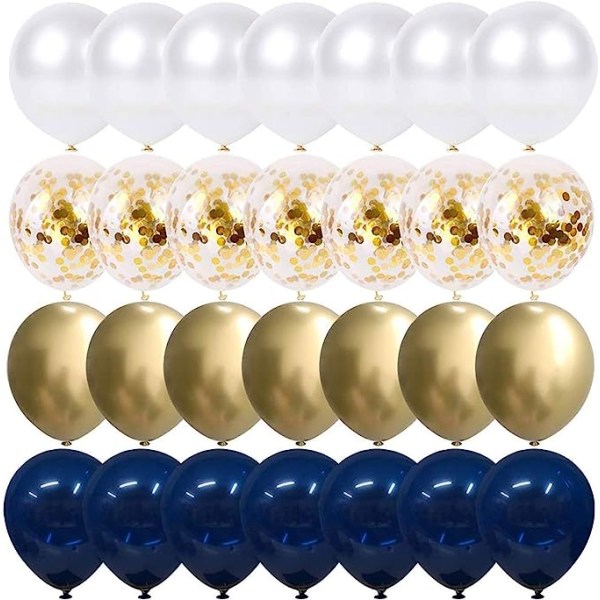 Laivastonsiniset ja kultaiset konfettiilmapallot, 50 kpl 12 tuuman helmiäisvalkoisia ja kultaisia ​​metallisia kromia syntymäpäiväilmapalloja valmistujaisjuhlien ilmapalloihin