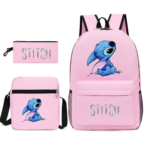 3 stk/sett Stitch Barn Ryggsekk Tegnesøm Print Barnehage Penal Gutt Jente Skulderveske Barn Skolesekk Gave B