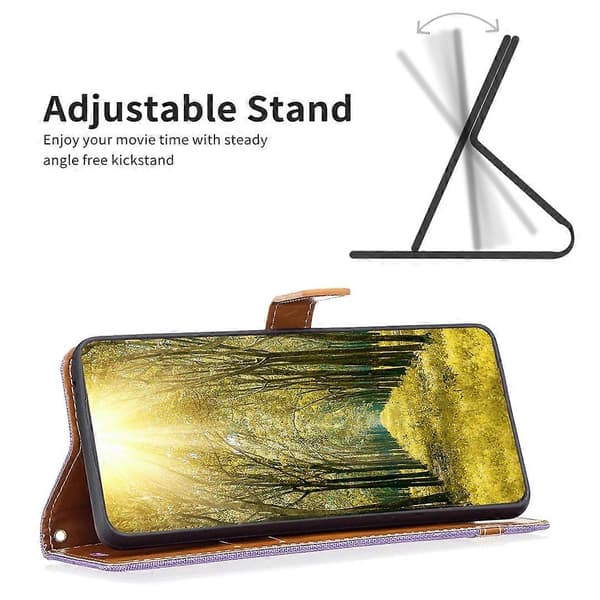 Til Nokia G22 Farveblok Denim Tekstur Læder Telefoncover Purple