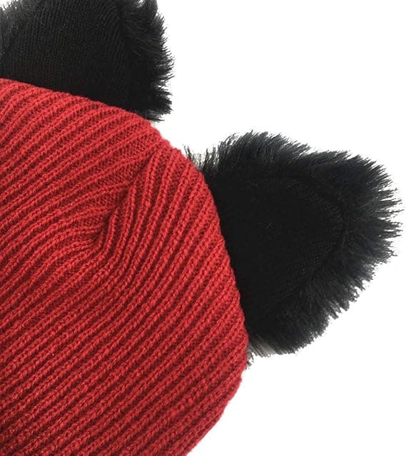 Dam flickor kattöron mössa vinter varm stickad skidmössa Red