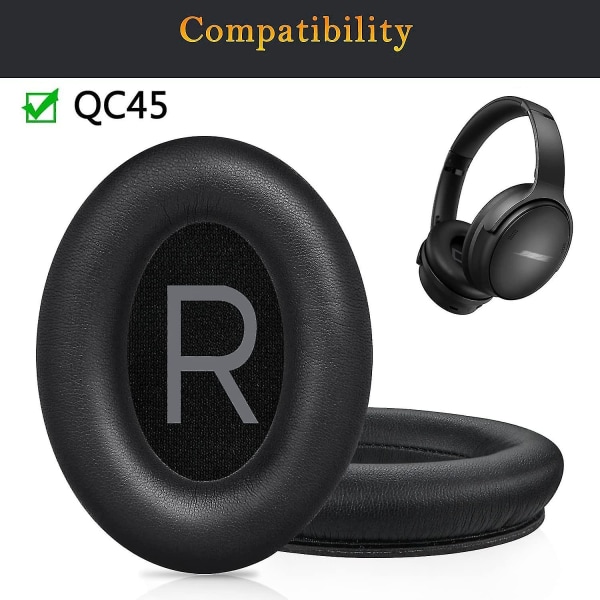 Erstatning av øreputer Puter for Bose Quietcomfort 45-qc45 over-ear hodetelefoner, øreputer med mykere proteinskinn, støyisolering minneskum-