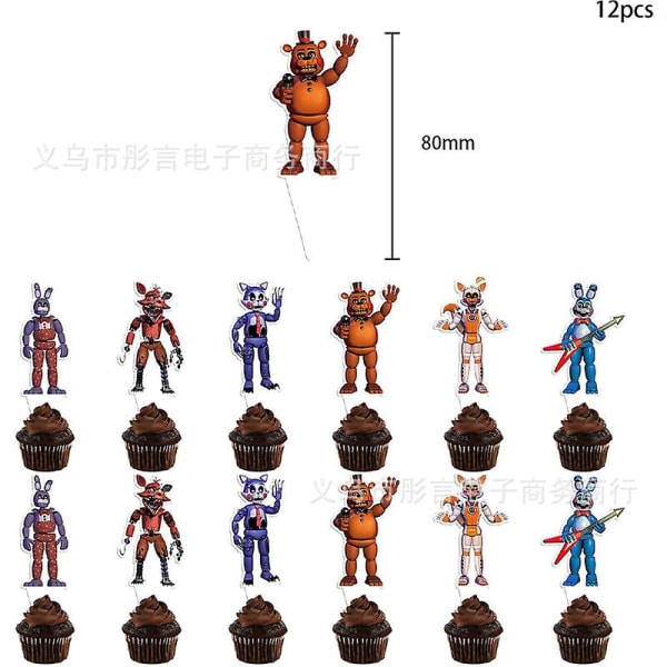 Fnaf Freddy Game Juhlakoristeilmapallot Midnight Bear Syntymäpäiväbanneri Kakun koristelukortti Cake small flags*24 pcs