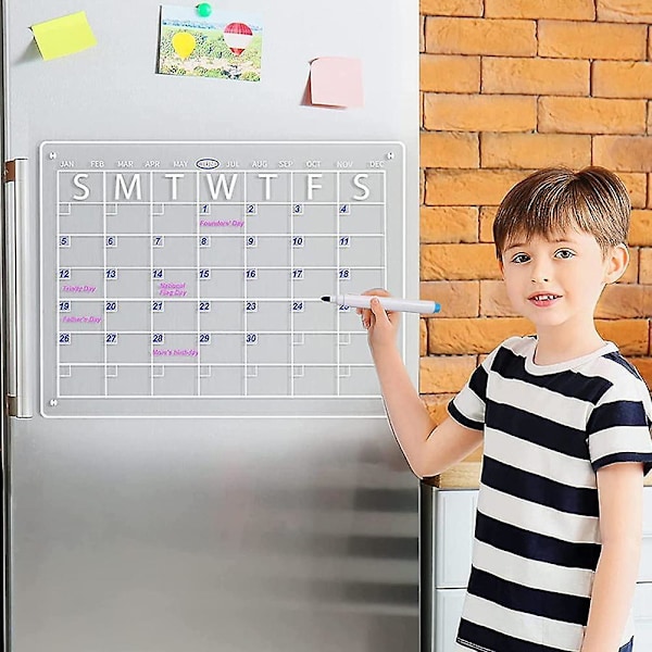 Akryl Magnetisk månads- och veckokalender för kylskåp med torr radering Set D8