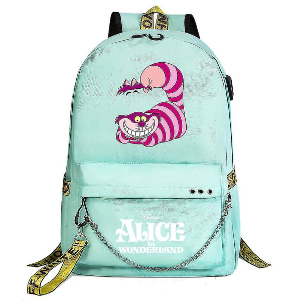 Alice In Wonderland Skolboksväskor i canvas för pojkar, flickor, barn, män, kvinnor - USB kedja med ryggsäck med laptopfack - Trendig väska Bokväska 6