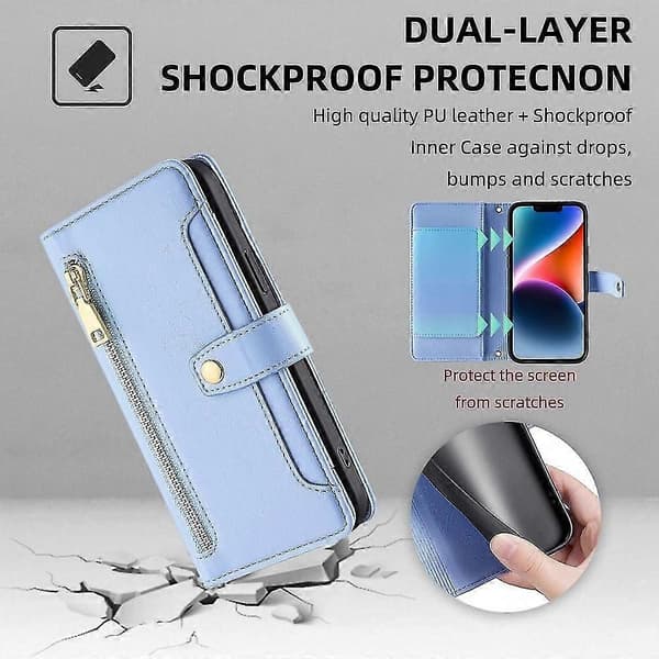 Blixtlåsplånboksfodral för Galaxy A22 5G Blue