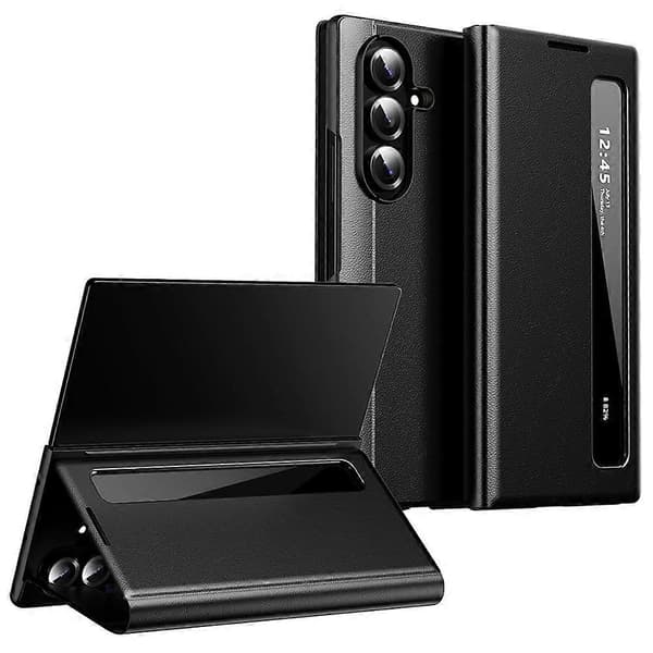 Kompatibelt etui til Samsung Galaxy Z Fold7 5G Smart View Window lædercover Black