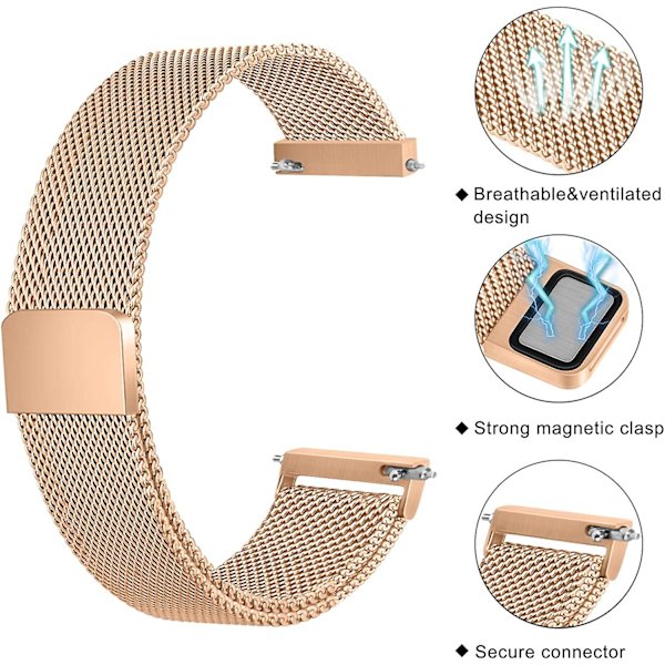 Metallbånd for erstatning av rustfritt stål for Samsung Galaxy Watch Active 2 Rose Gold