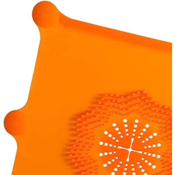 Suihkun tyhjennysletku, uudelleenkäytettävä, helppo puhdistaa silikoni neliönmuotoinen litteä siivilä lattian cover kylpyammeen lavuaarille, oranssi