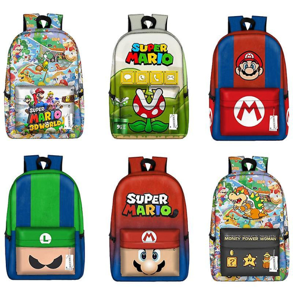 Super Mario Bros Rygsæk Til Børn Skolerygsække Student Skoletaske Kunst Tilbehør Opbevaring Tasker Værktøj Spil Figur Print Taske Mario-4