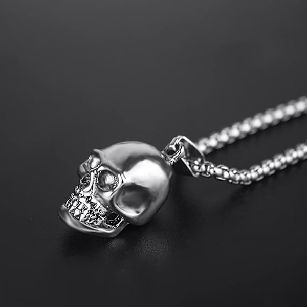 Skull Anheng Halskjede Gotisk Halloween Tilbehør for Kvinner Menn Punk Tilbehør for gutter Julebursdagsgaver til gutter Silver