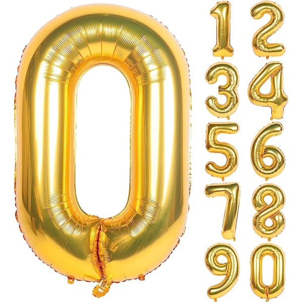 Guldsiffriga heliumfolieballonger för födelsedagsfest (guld 0)