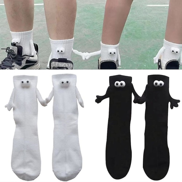 Par morsomme håndsokker, magnetisk suge 3d dukke par sokker, par holder hender morsomme sokker gave White and Black - 2Pairs