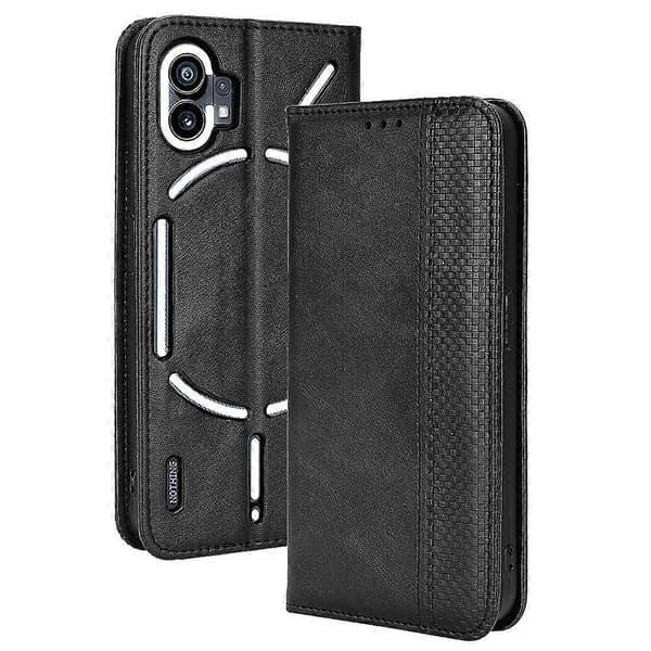 (Ny) För Nothing Phone 1 Magnetiskt Spänne Retro Textur Läderfodral Black
