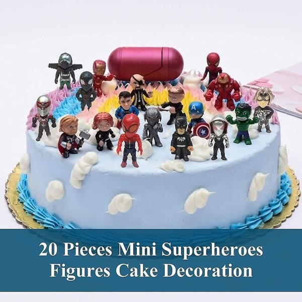 Superhjälte mini actionfigurer set med 20 för pojkar, Super&man Cupcake Topper figurer för barn