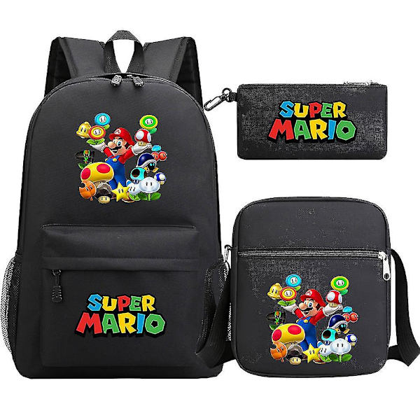Super Mario ryggsäck för tonåringar - flickor och pojkar Kawaii vattentät canvas skolväskor, 3 st set med laptopfack - Mochilas ryggsäckar 8