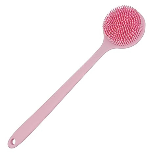 Pehmeä silikoniselkäpesuri suihkukylpyvartaloharja pitkällä varrella, BPA-vapaa, hypoallergeeninen, ympäristöystävällinen (vaaleanpunainen)