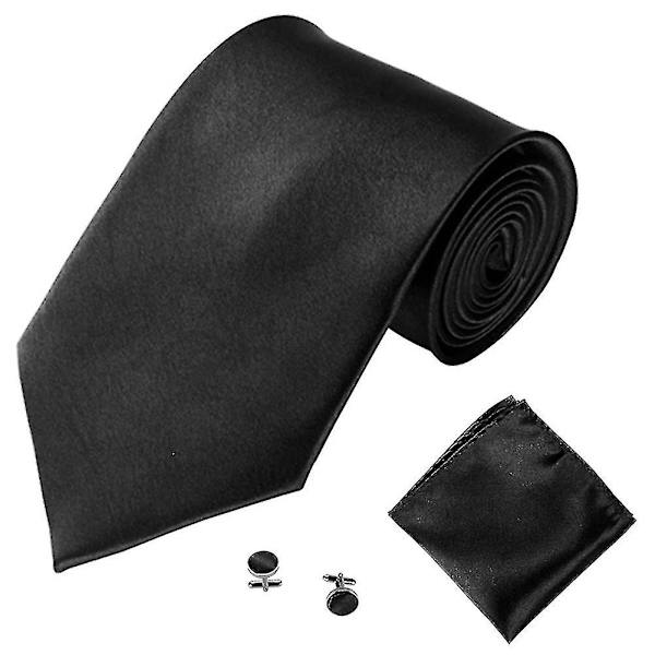 Miesten muoti Yksiväriset puvut Solmiot Solmiot Kalvosinnapit Hanky ​​Set Tuxedo Puku Black