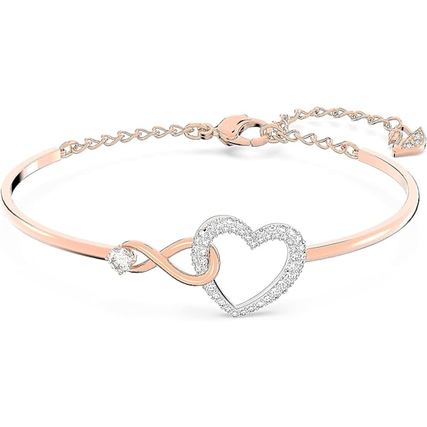 Infinity Heart -korukokoelma, kaulakorut ja rannekorut, ruusukultan ja rodiumin sävyinen viimeistely, kirkkaita kristalleja Bangle Bracelet
