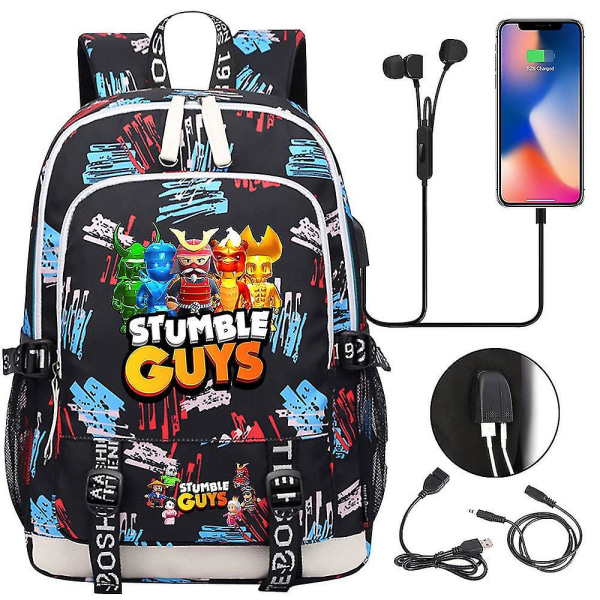2023 Trendy Stumble Guys skoleveske - søt Kawaii lett ryggsekk for studenter, multifunksjonell og Ripstop 7