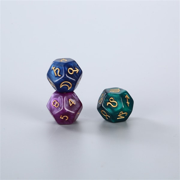 3kpl / set Dichromatic D12 Polyhedral Astrology Dice for Constellation