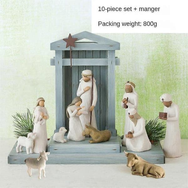Krippfigurer Staty Willow Tree Julkrubba Figurer Skulpterad Handmålad Religiös Prydnad Heminredning Julklappar