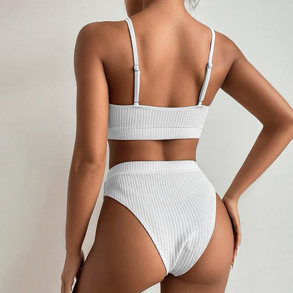 Kvinnor med hög midja Ribbad Cami Bikini Baddräkt Vit L-US12