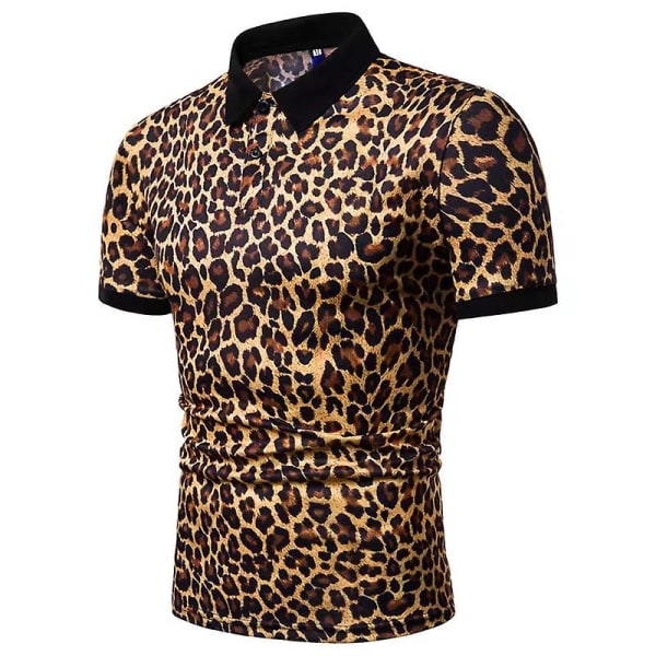 Män i stor storlek Lös Casual Leopard Print Personlighet Kortärmad skjorta XXL